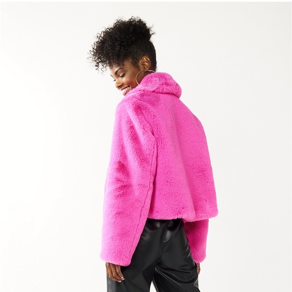 NWT Juniors SO Faux Fur Collar Cropped Jacket Size Large - Picture 3 of 10